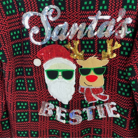 UGLY CHRISTMAS SWEATER No Boundaries Santa's Bestie Women's Size L (11-13) - Picture 3 of 10